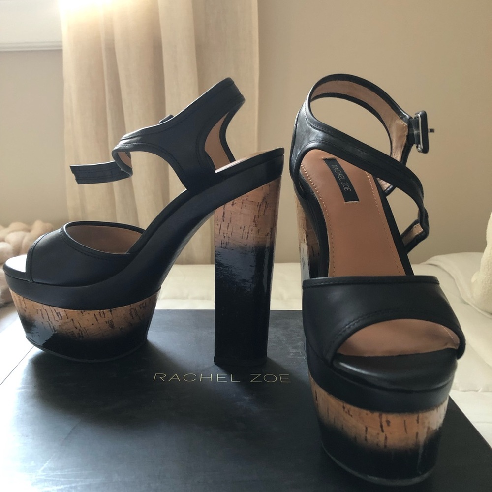 Rachel Zoe Evelyn Black Leather Sandals 7.5 New Never Worn